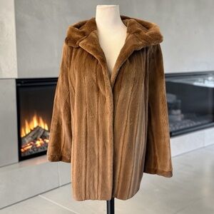 ZANDRA RHODES for POLOGEORGIS Sheared Mink Hooded Fur 3/4 Length Coat Medium